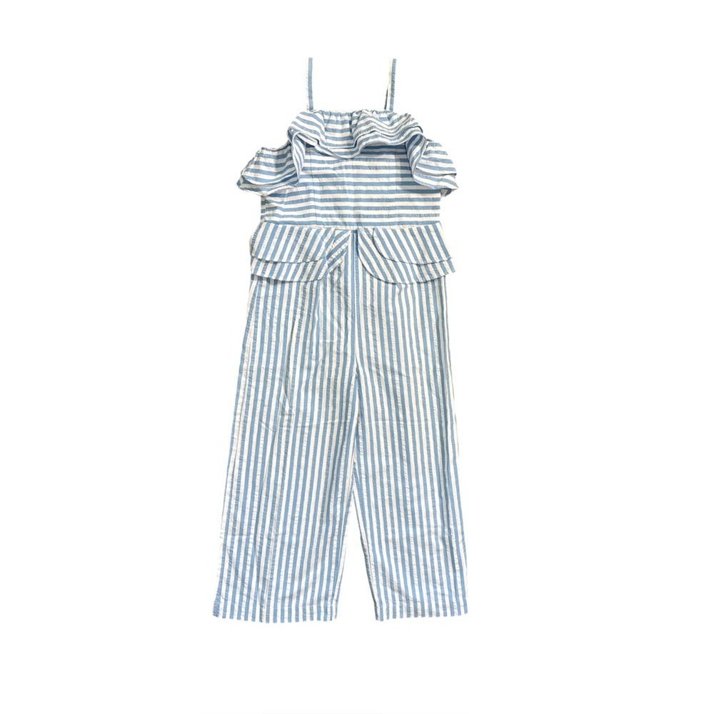 Family Collection 5T Blue White Seersucker Stripe Jumpsuit‎